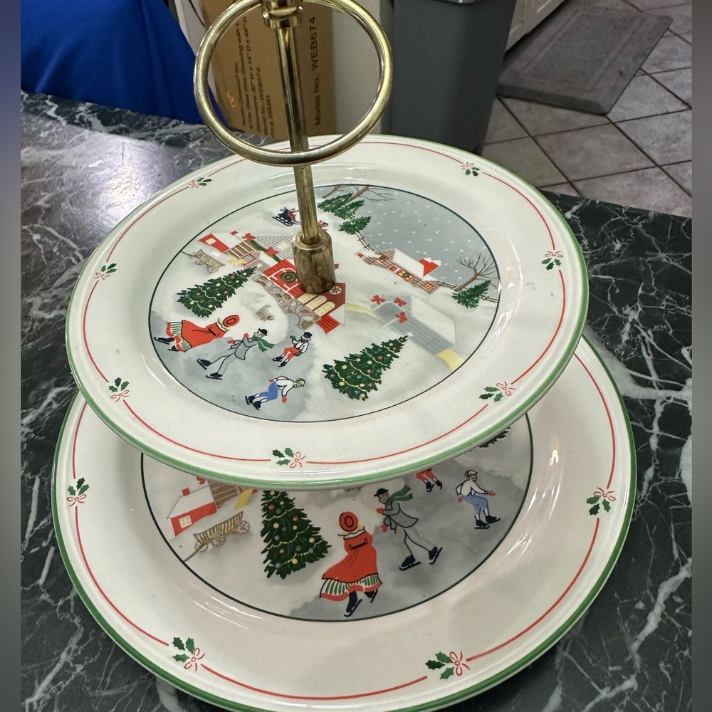 Vintage Christmas Two Tier Tray Sango Silent Night